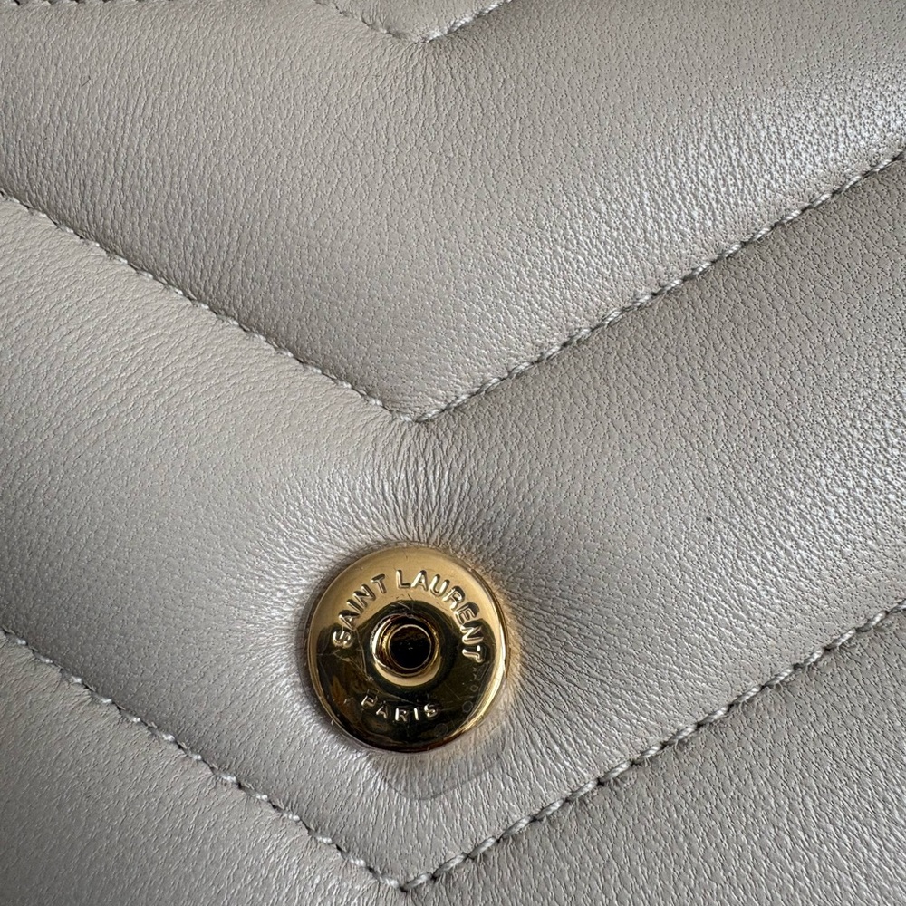 Saint Laurent Cream Quilted Leather Envelope Crossbody with Gold YSL - Picture 8 of 10